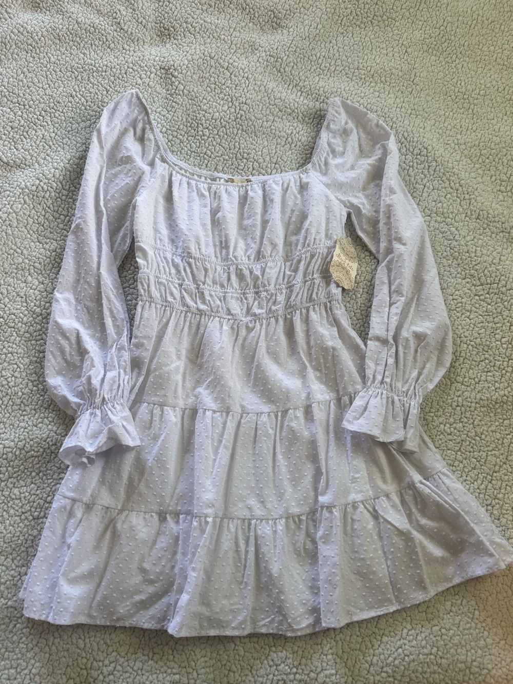 NWT Altar'd State White Long-Sleeve Tiered Looking Dress - Picture 1 of 7